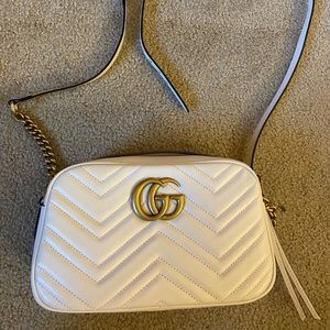 Gucci small white marmont camera bag